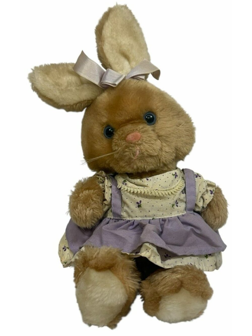 Vintage 1983 Dakin Bunny Rabbit Purple Bow Dress 13" Plush Stuffed Animal Easter
